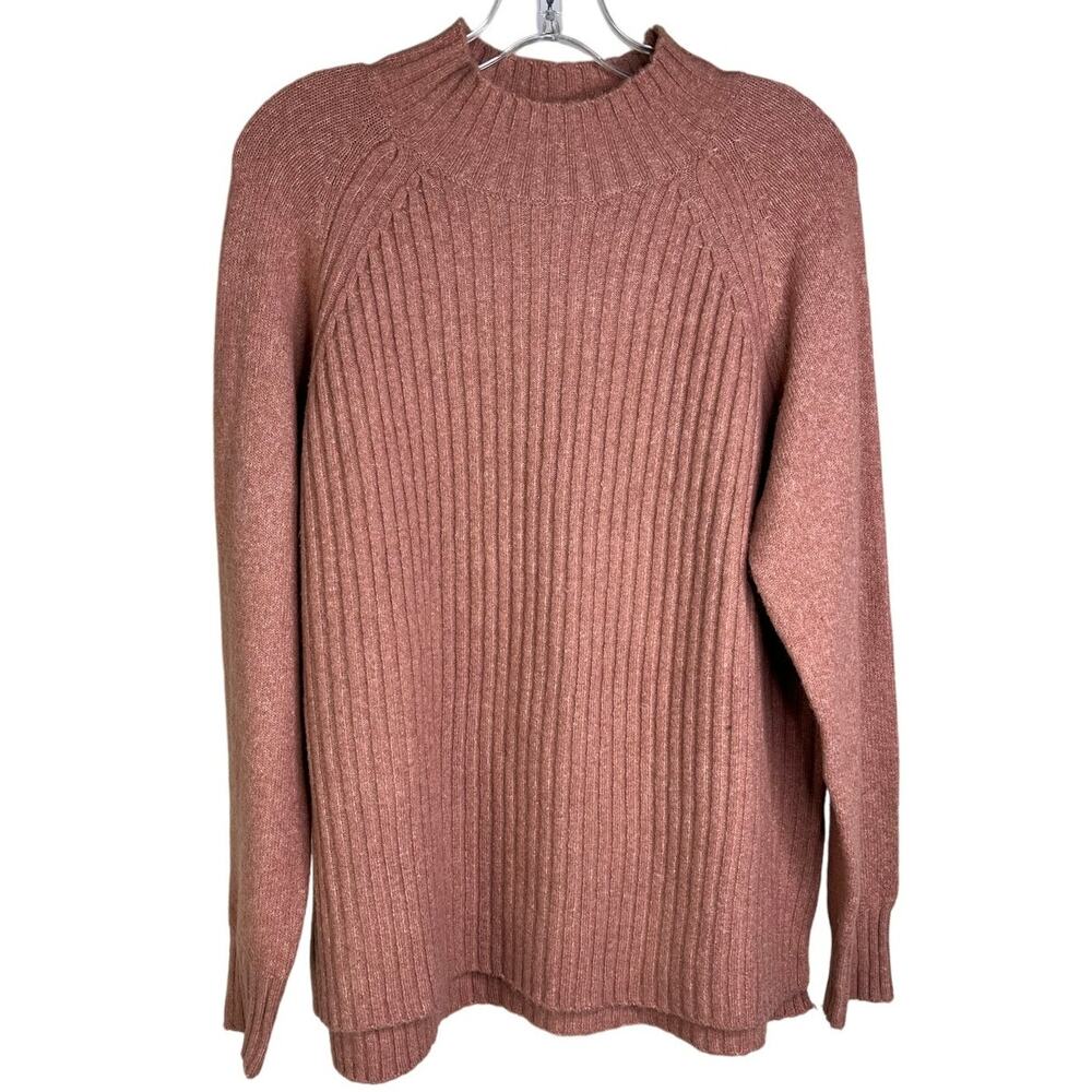 Becool Sweater Womens S/M Pink Orange Mock‎ Neck Shaker Ribbed Knit LS Classic